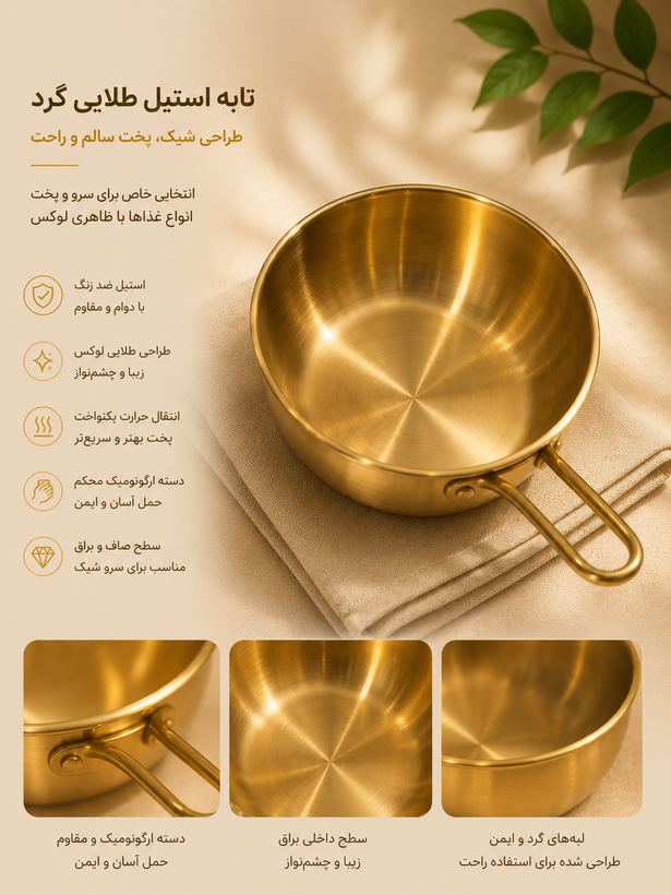 مینی تابه تک دسته استیل طلایی