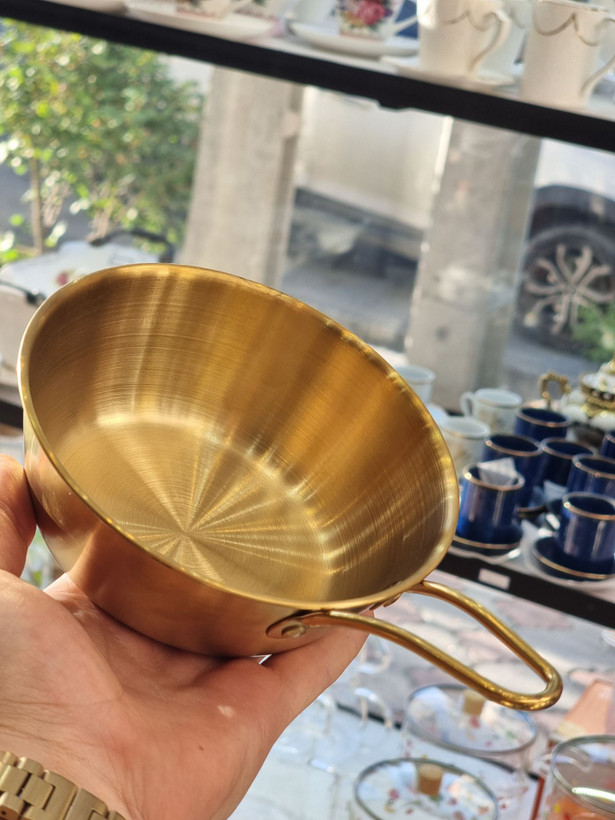 مینی تابه تک دسته استیل طلایی