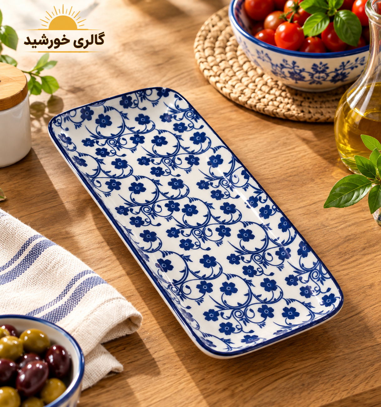 رولت خوری مستطیل گل آبی دنی هوم