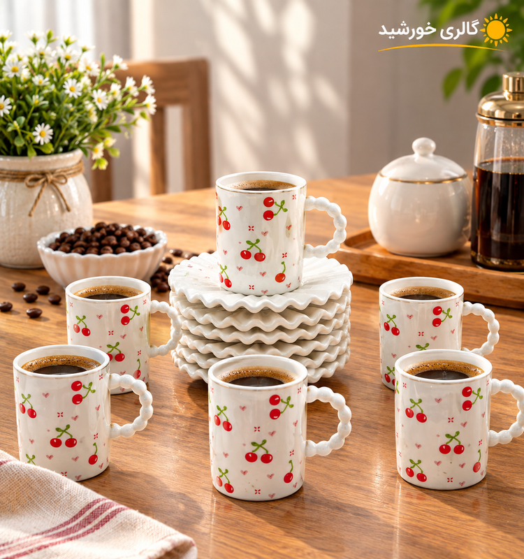 ست قهوه خوری وارداتی طرح آلبالو