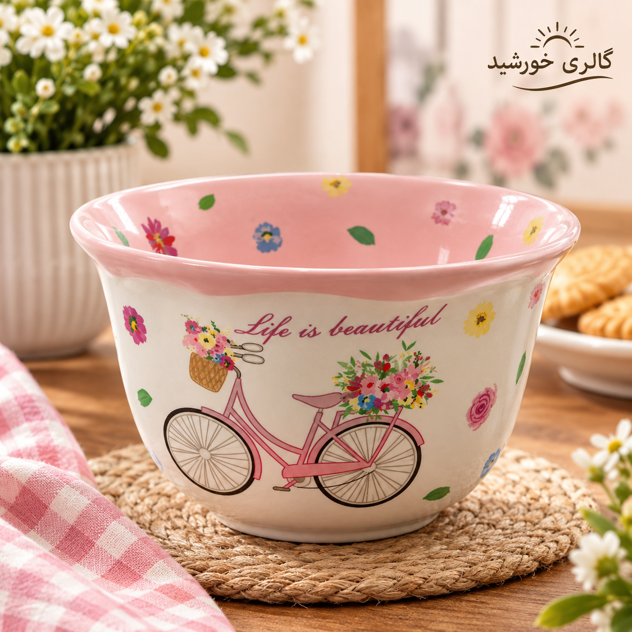 پیاله سرامیکی تمام چاپ وارداتی طرح دوچرخه